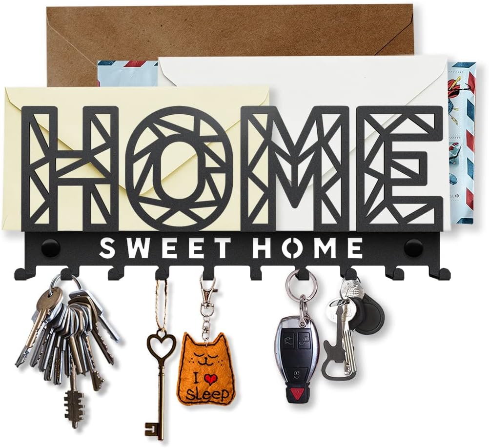 Home Sweet Home - Wall Mounted Key Rack with Letter Tray Shelf