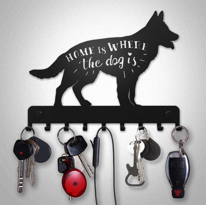 SirHoldeer German Shepherd Key and Dog Leash Holder for Wall, Unique Leash Hanger, Decorative Metal Hooks for Pet Leashes, Gift Idea for Dog Lovers