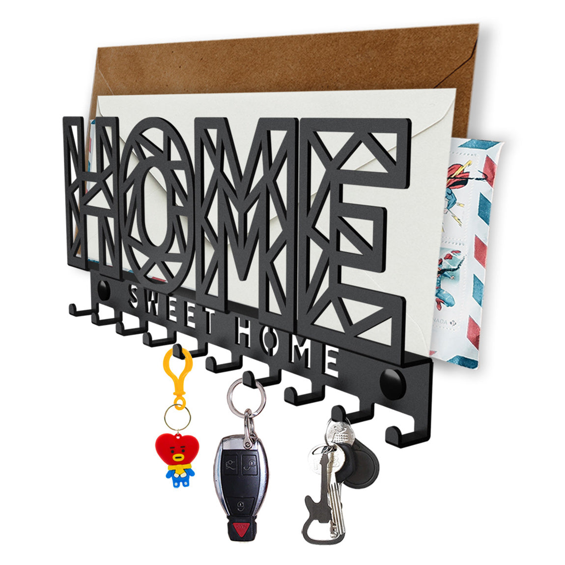 Home Sweet Home - Wall Mounted Key Rack with Letter Tray Shelf